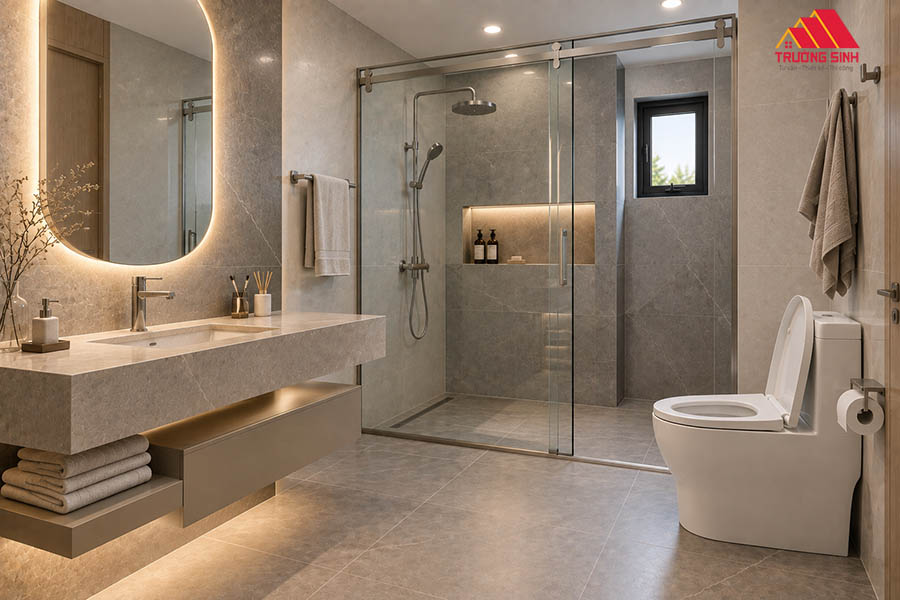 Thiết kế phòng tắm với vách kính