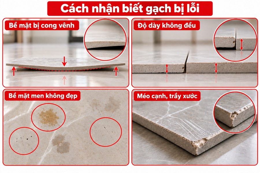 Cách nhận biết gạch ốp lát bị lỗi, kém chất lượng
