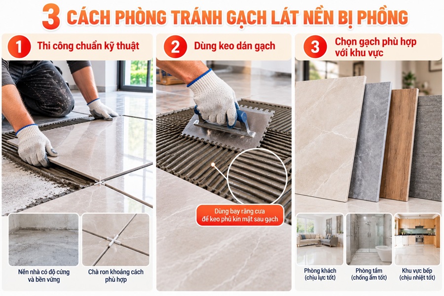 Cách phòng tránh gạch lát nền bị phồng