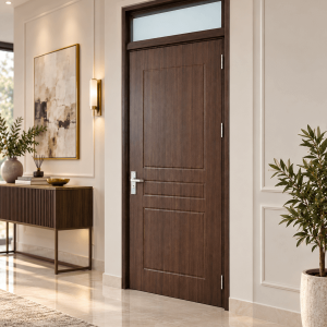Phía trên cửa có 1 ô kính cường lực để lấy sáng