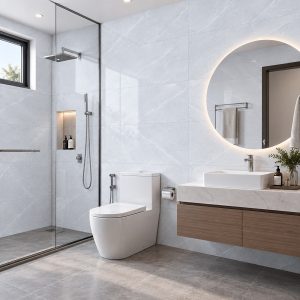 Thiết kế nhà vệ sinh sử dụng gạch sáng màu