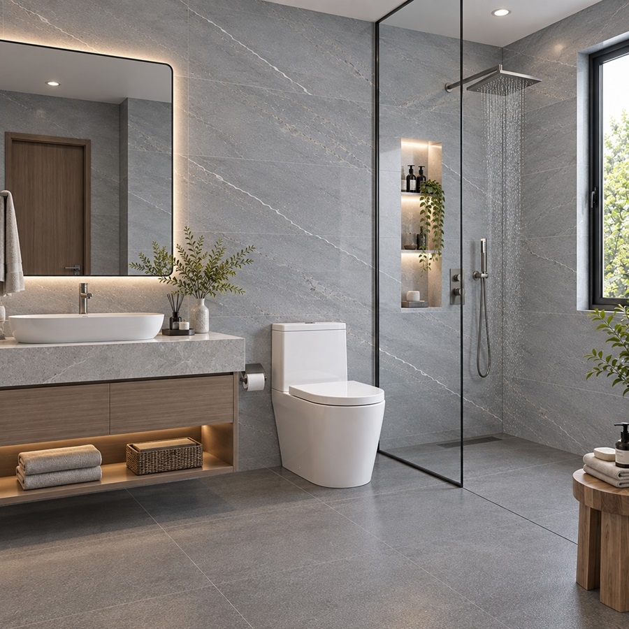 Thiết kế phòng tắm đơn giản, sạch sẽ, hiện đại