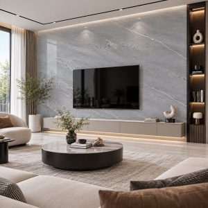 Thiết kế ốp gạch vách TV tạo nên sự sang trọng