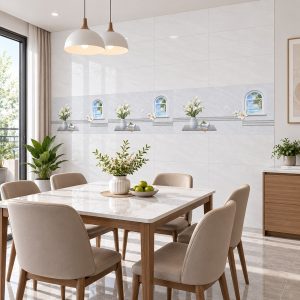 Không gian phòng bếp sử dụng gạch họa tiết tạo điểm nhấn