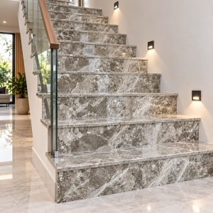 Đá ốp cầu thang Marble Burdur Brown tuyệt đẹp