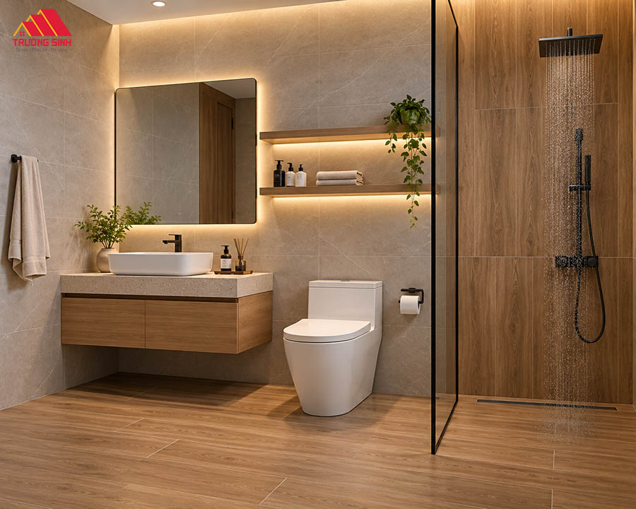 Mẫu gạch lát nền giả gỗ cho phòng tắm
