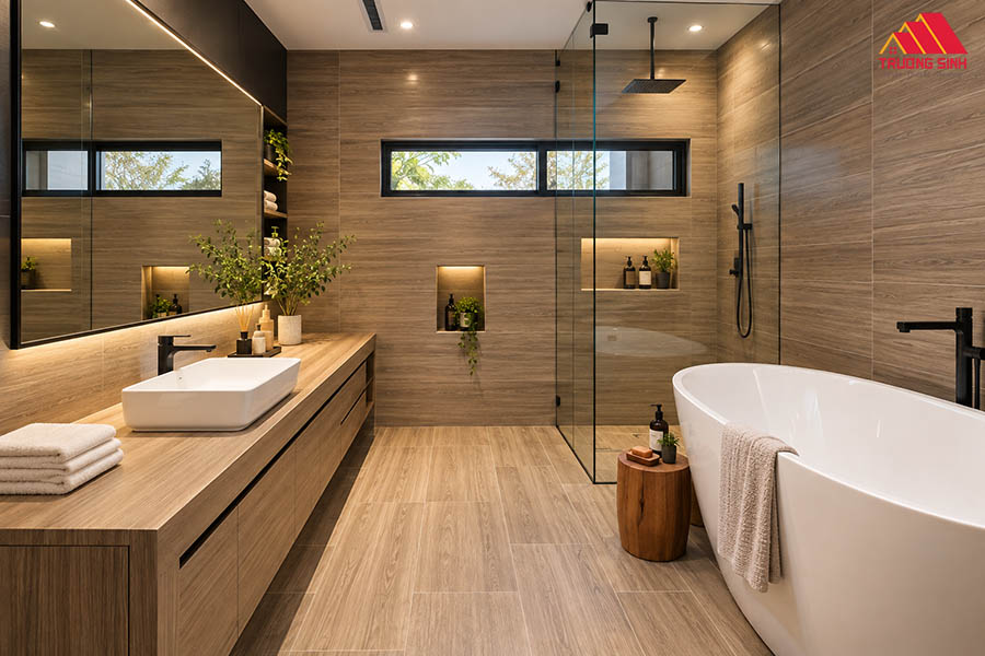 Mẫu gạch lát nền giả gỗ cho nhà tắm