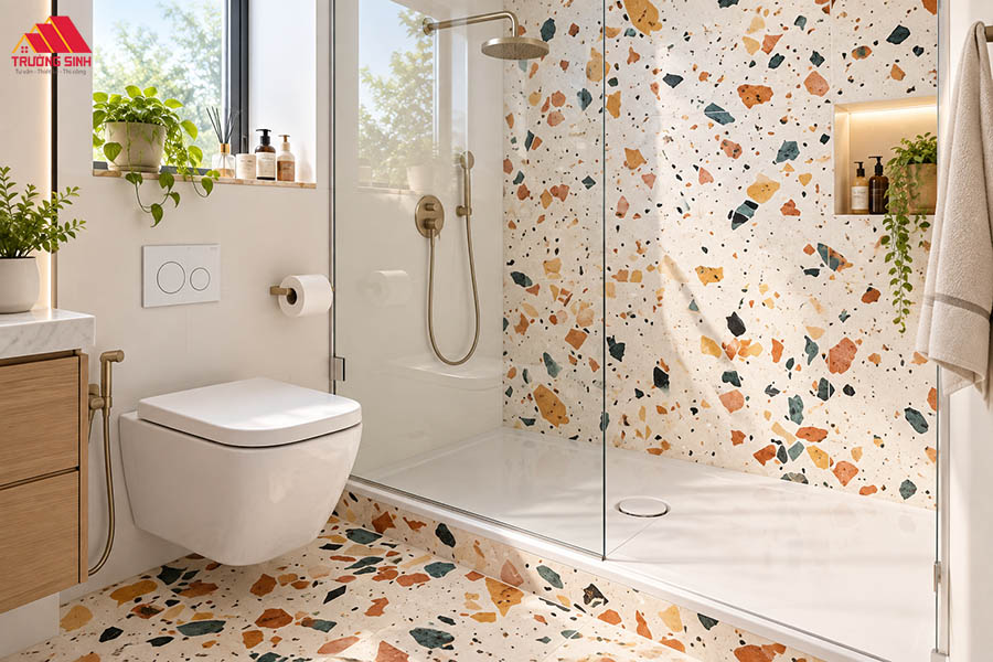 Gạch lát nền nhà tắm terrazzo màu sắc đa dạng, đẹp mắt