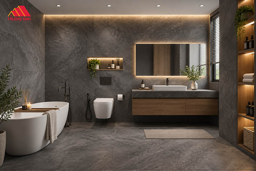Mẫu gạch lát nền phòng tắm vân xi măng đẹp
