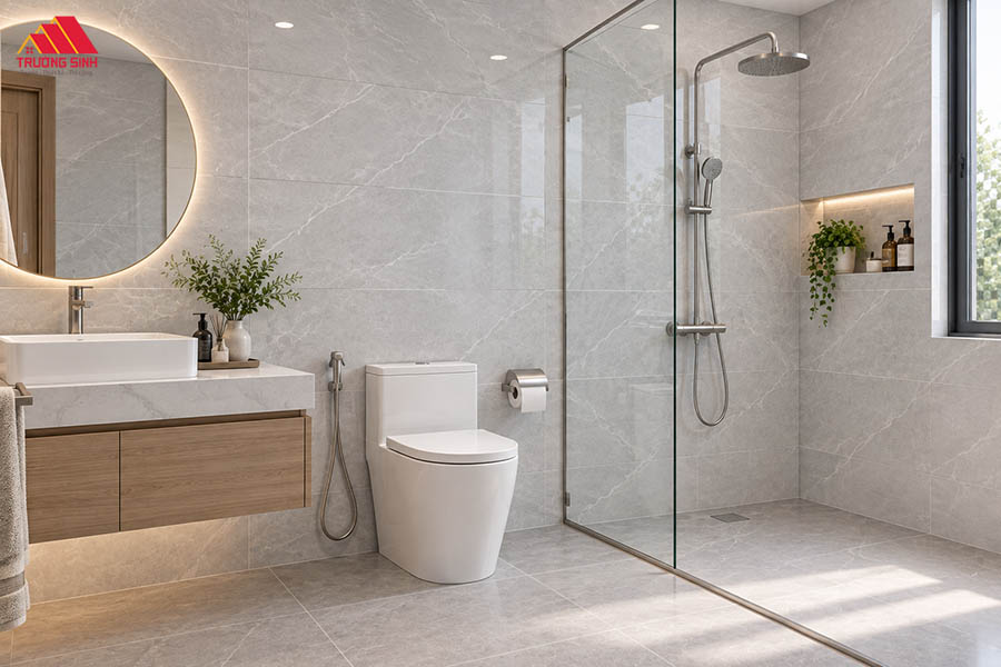 Mẫu gạch ốp tường màu xám vân đá nhẹ nhàng