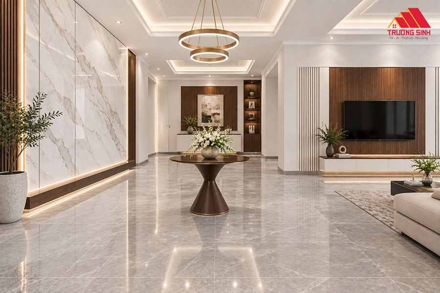 Mẫu sảnh hành lang với nền xám tường trắng
